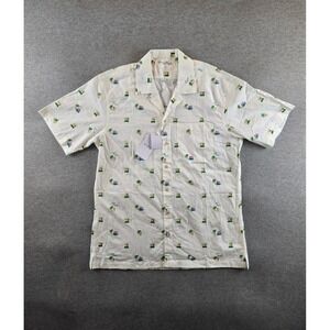 NWT Kenny Flowers Camp Collar Shirt Mens XL Ivory SS Beach Goers AOP 100% Cotton
